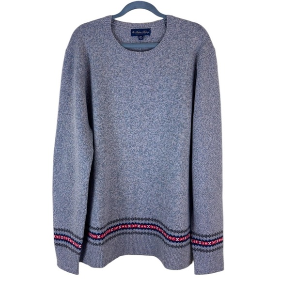 NWT Brooks Brothers Gray Heathered Doft Wool Crew Neck “Ski” Sweater Size XXL - Picture 1 of 15